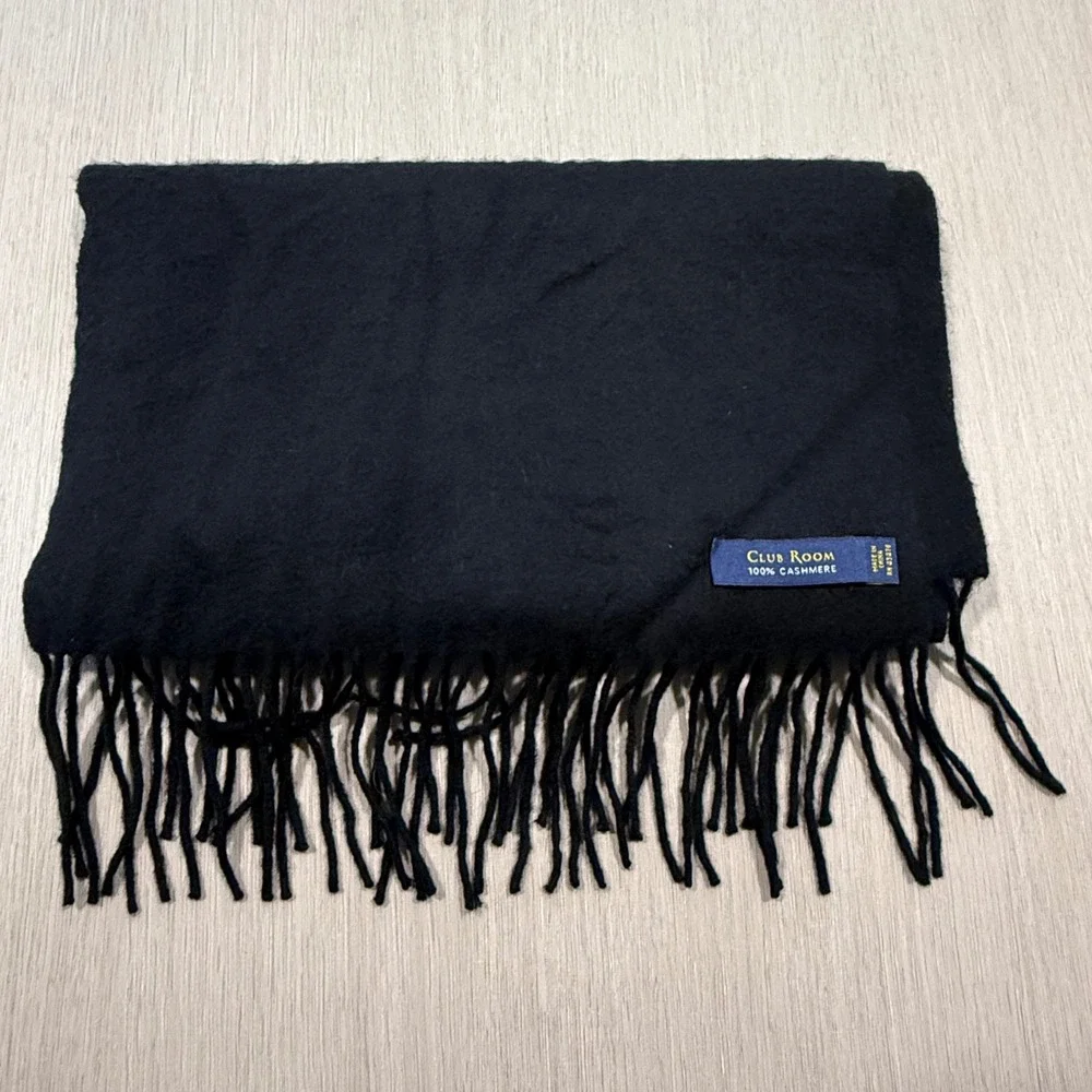 Club Room Mens Black 100% Cashmere Scarf Fringed Winter Neckwear 0986